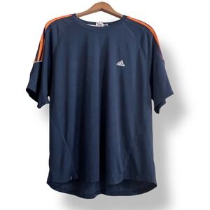 Adidas Men's Dark Blue Tee with Orange Stripes